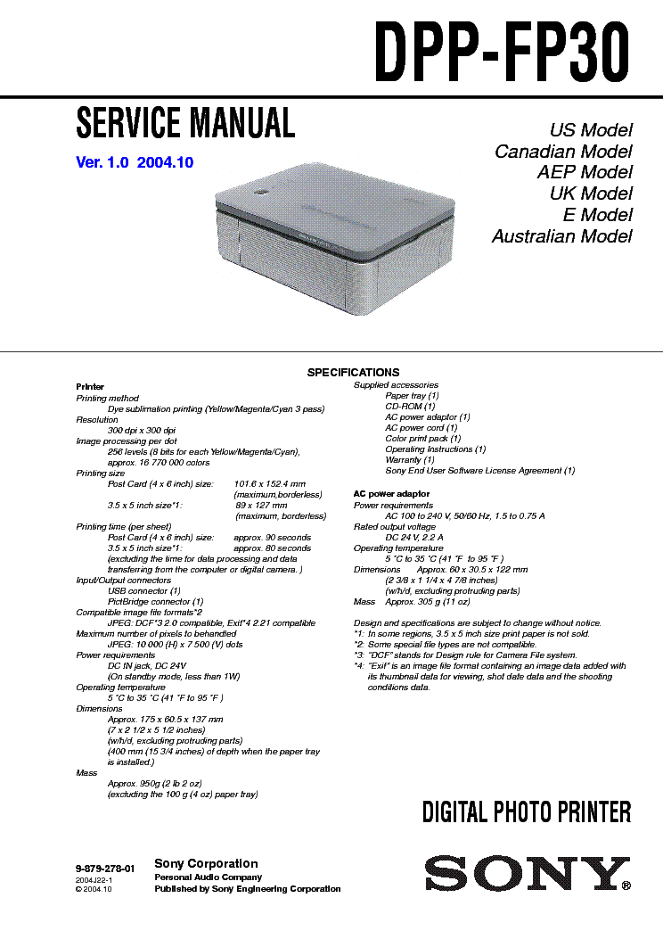 SONY DPP-FP30 VER-1.0 SM Service Manual download, schematics