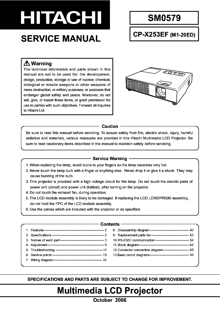 HITACHI CPX253EF SM.0579 Service Manual download, schematics, eeprom
