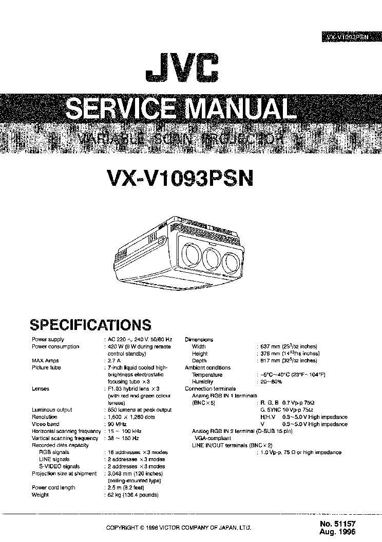 JVC VX-V1093PSN Service Manual download, schematics, eeprom, repair ...