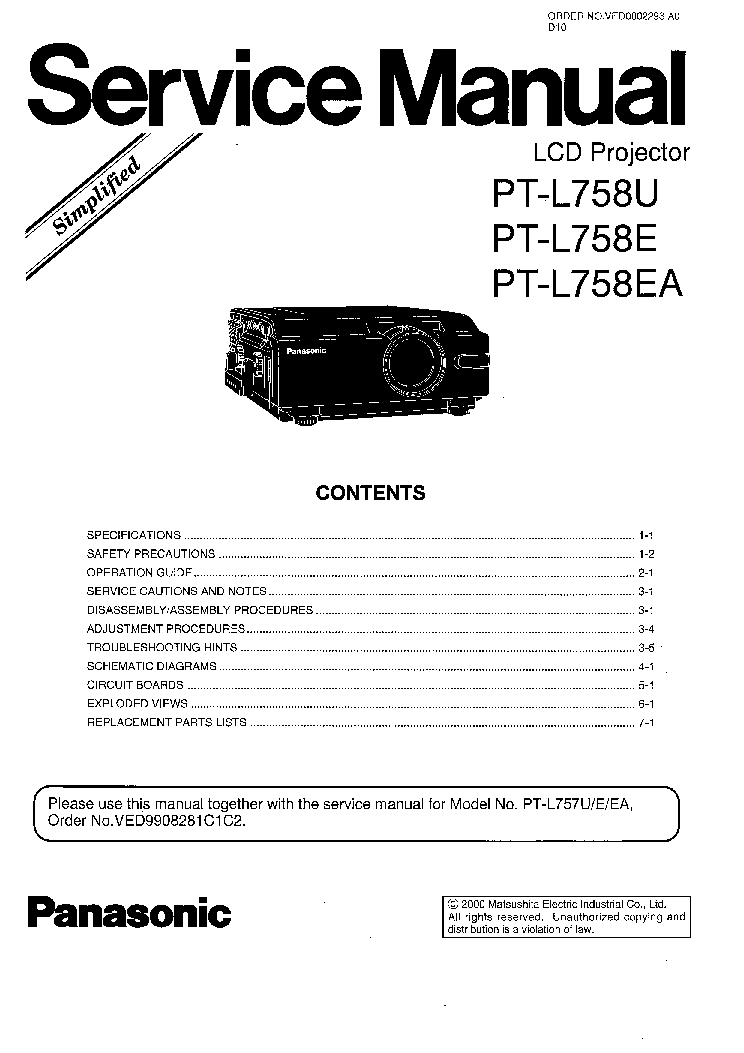 PANASONIC PT-L758U PT-L758E PT-L758EA SM service manual