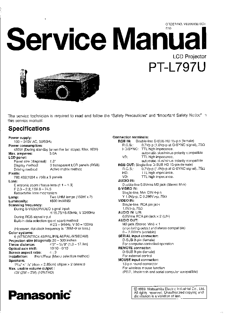PANASONIC PT-L797U SM service manual