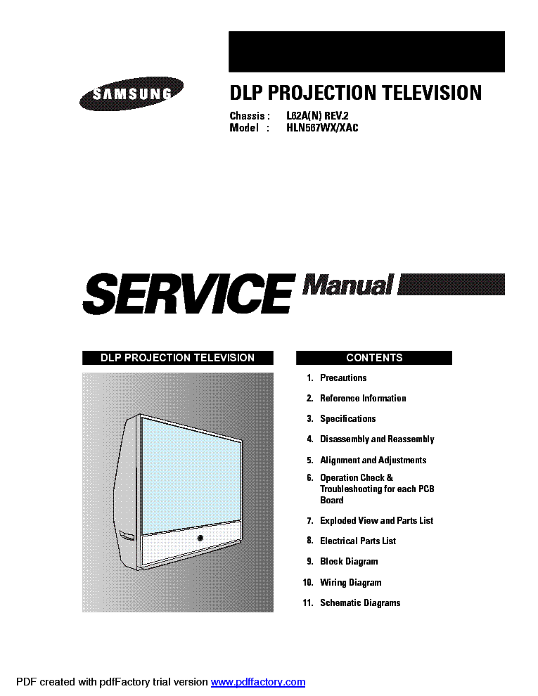 SAMSUNG HLN567W-DLP Service Manual download, schematics, eeprom, repair ...