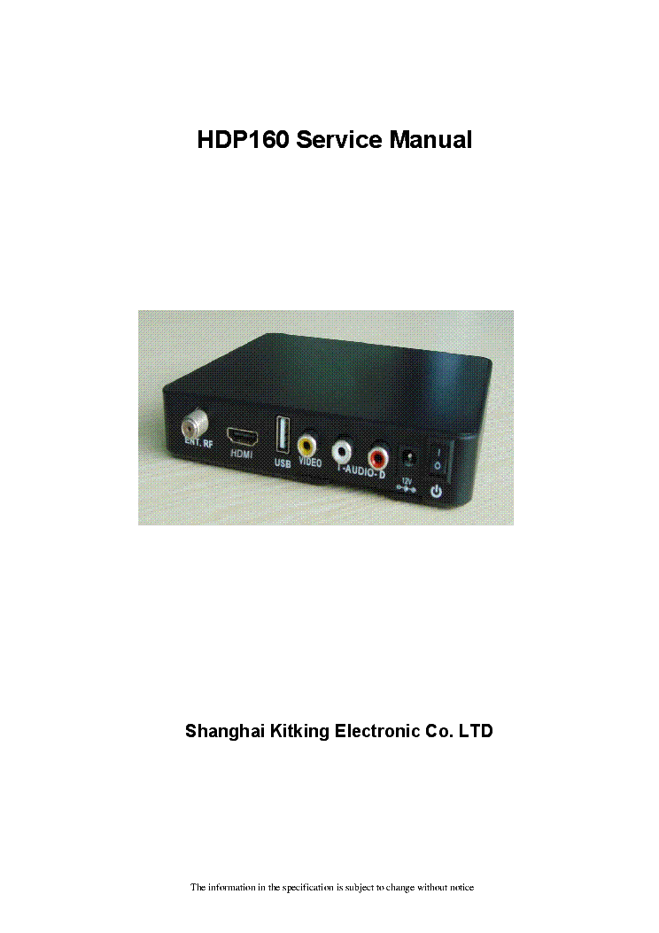 SOYEA HDP160 SET-TOP-BOX SHANGHAI KITKING LTD MSTAR SEMI INC MSD7831 SERVICE MANUAL service manual (1st page)