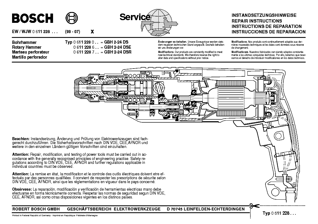 Bosch Gbh 2 24ds Dse Dsr Type 0 611 218 0 6 7 Service Manual Download Schematics Eeprom Repair Info For Electronics Experts