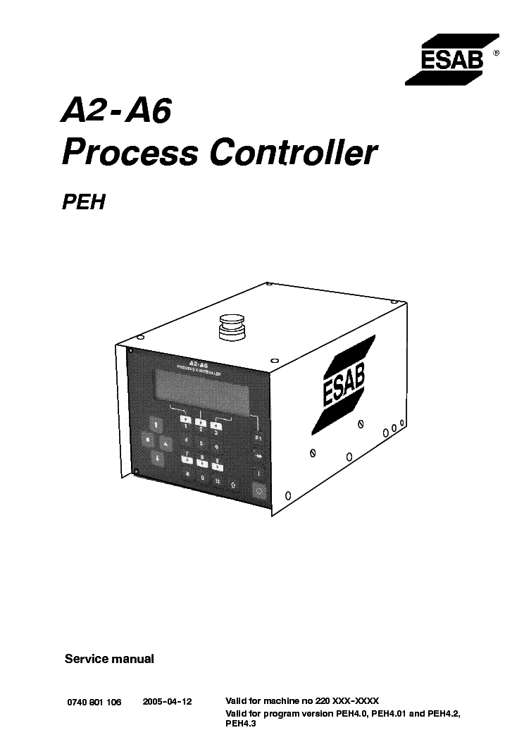 ESAB PEH A2 A6 PROCESS CONTROLLER VER 4.0 ONWARDS service manual (1st page)