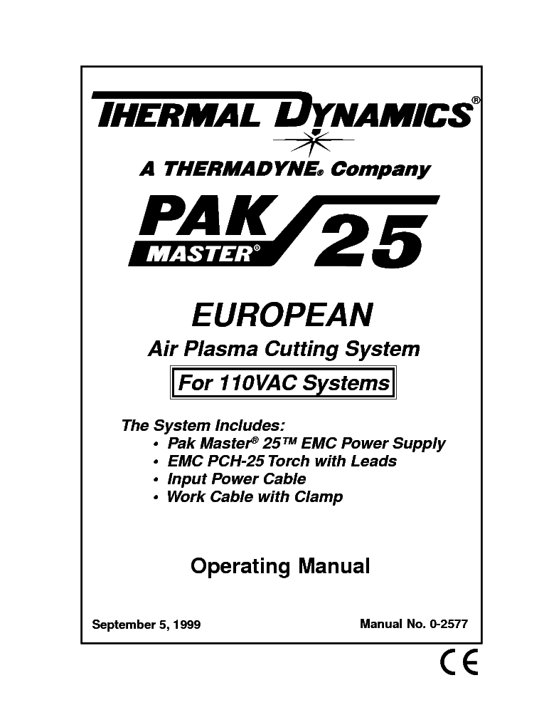 Thermal Dynamics PakMaster 25 Plasma Cutter Instruction & Service  Manual *1010 
