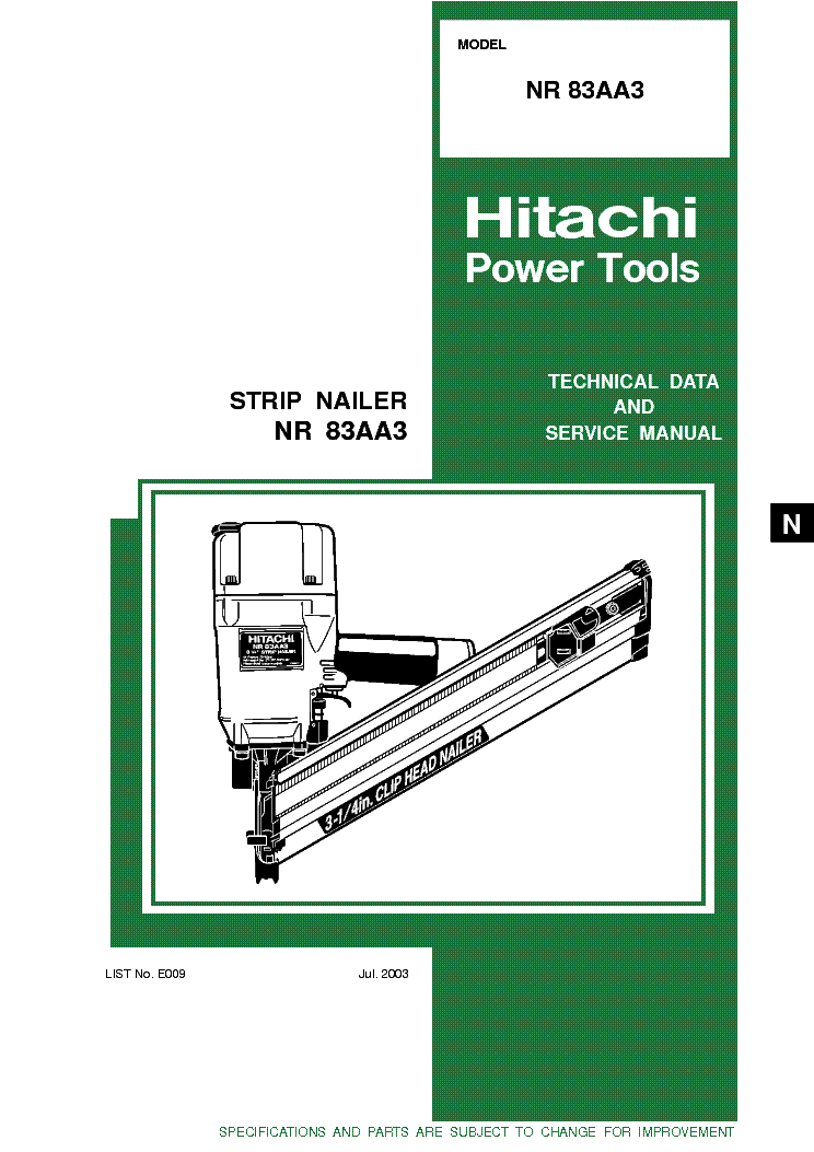 HITACHI NR83AA3-STRIP-NAILER Service Manual download, schematics