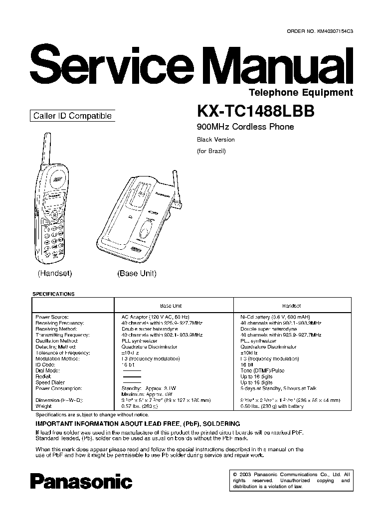PANASONIC KX-TC1488LBB service manual (1st page)