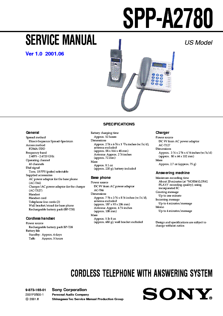 SONY SPP-A2780 VER-1.0 SM service manual (1st page)
