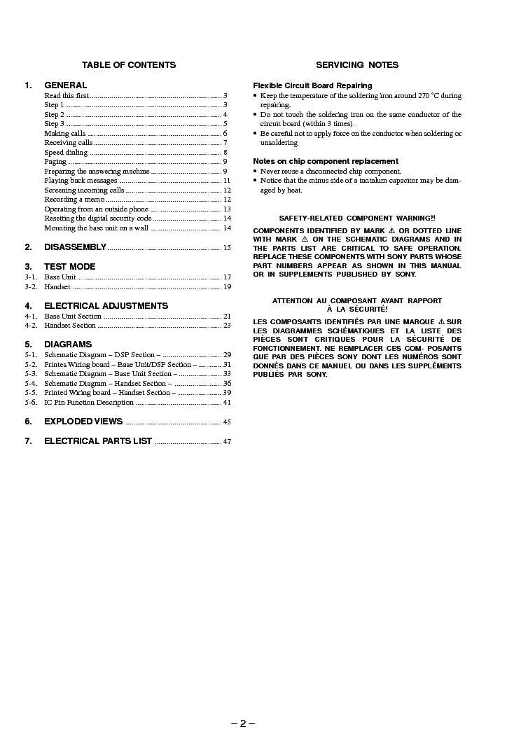 SONY SPP-A400 service manual (2nd page)