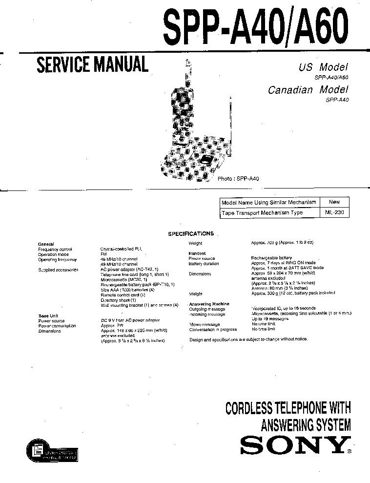 SONY SPP-A40 A60 service manual (1st page)