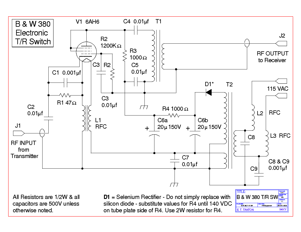 B AND W MODEL 380 T-R SWITCH service manual (1st page)