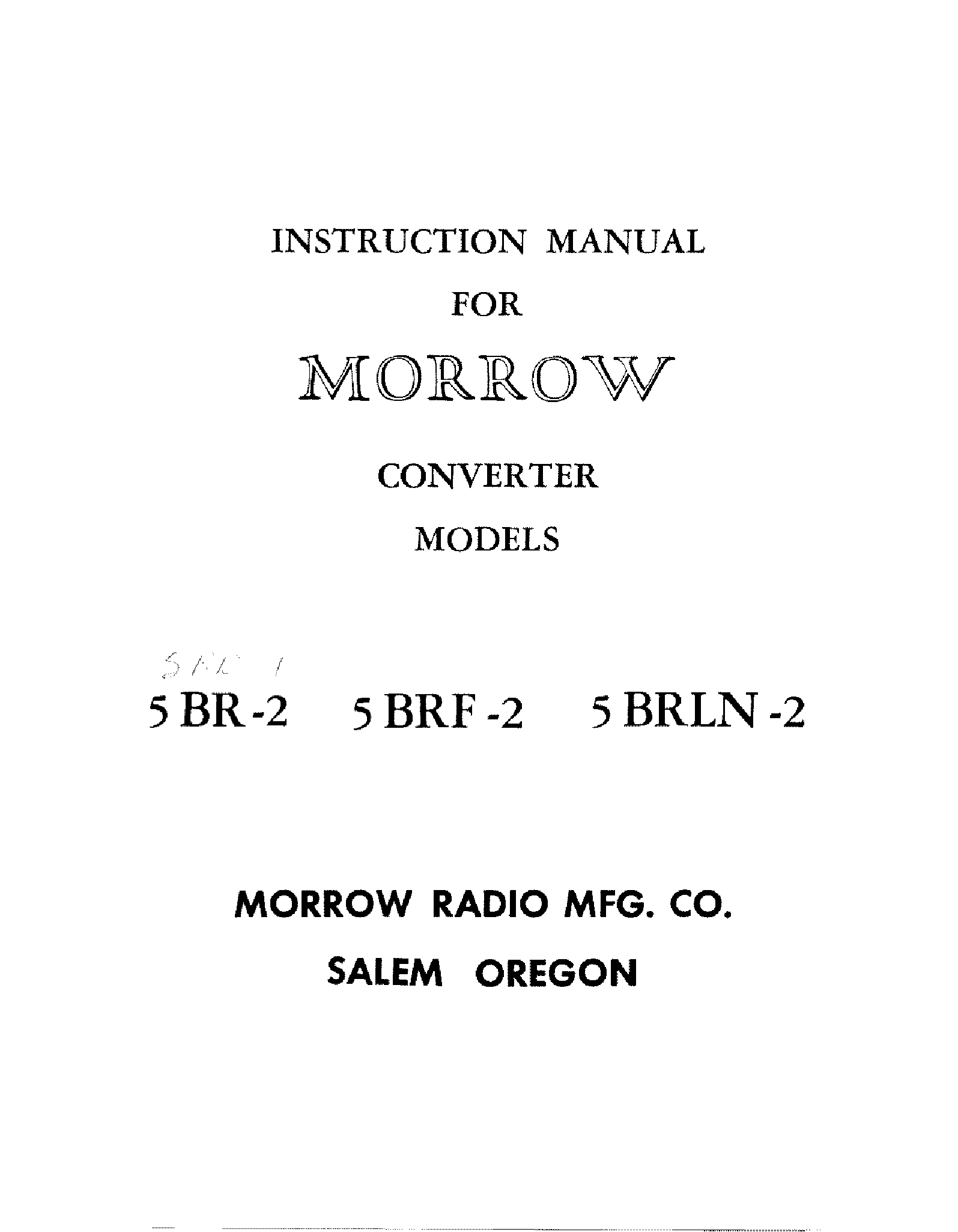 MORROW RADIO MFG CORP 5BR-2 FREQ CONVERTER service manual
