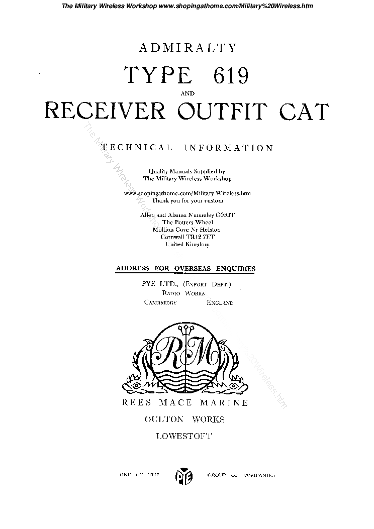 REES-MACE 619 60K-30MHZ RX 0,33-0,55KHZ,1,6-16MHZ TX 100340-POWER-PACK 1953 SM service manual (1st page)