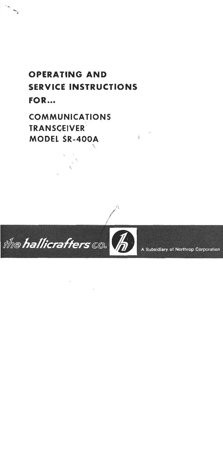HALLICRAFTERS CYCLONE SR-400A TRANSCEIVER service manual