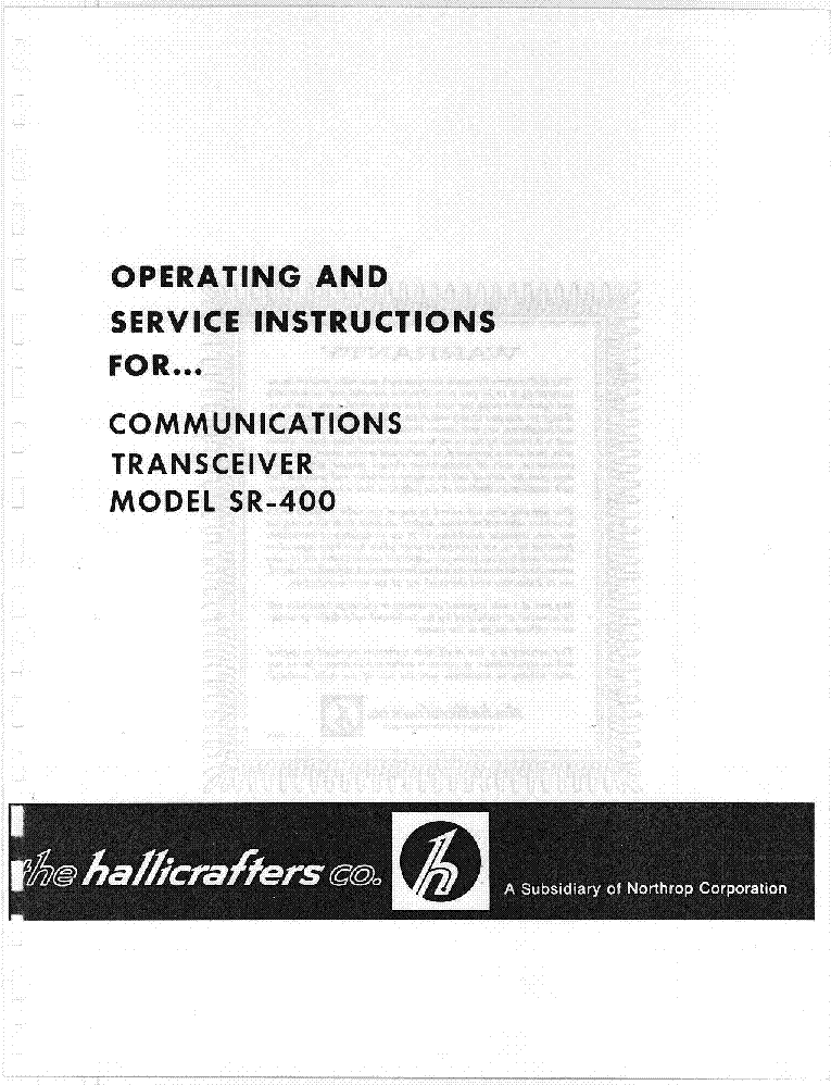 HALLICRAFTERS SR-400 TRANSCEIVER service manual
