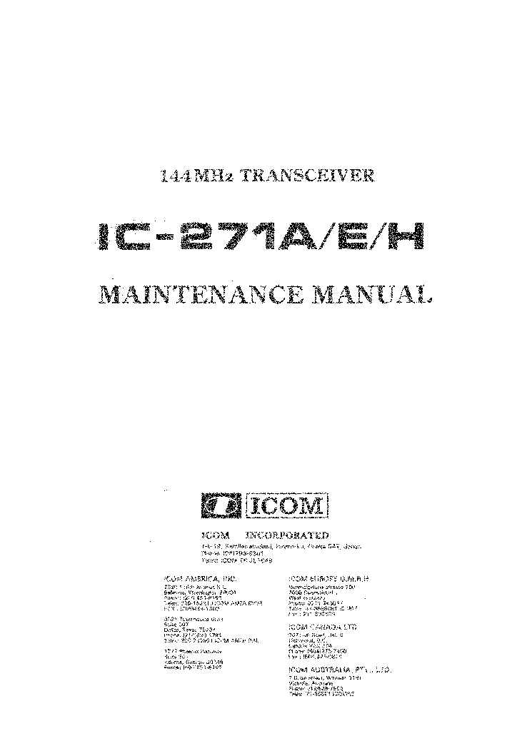 ICOM IC-271A, 271E, 271H SERVICE MANUAL Service Manual download