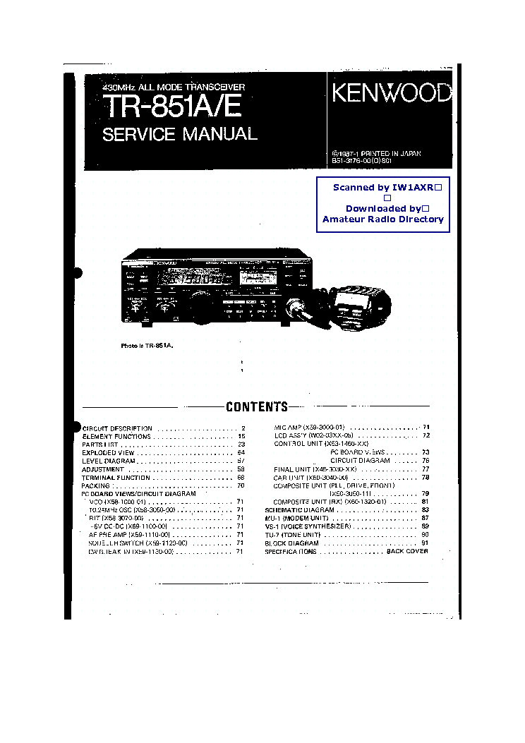 KENWOOD TR-851A E SM Service Manual download, schematics, eeprom 