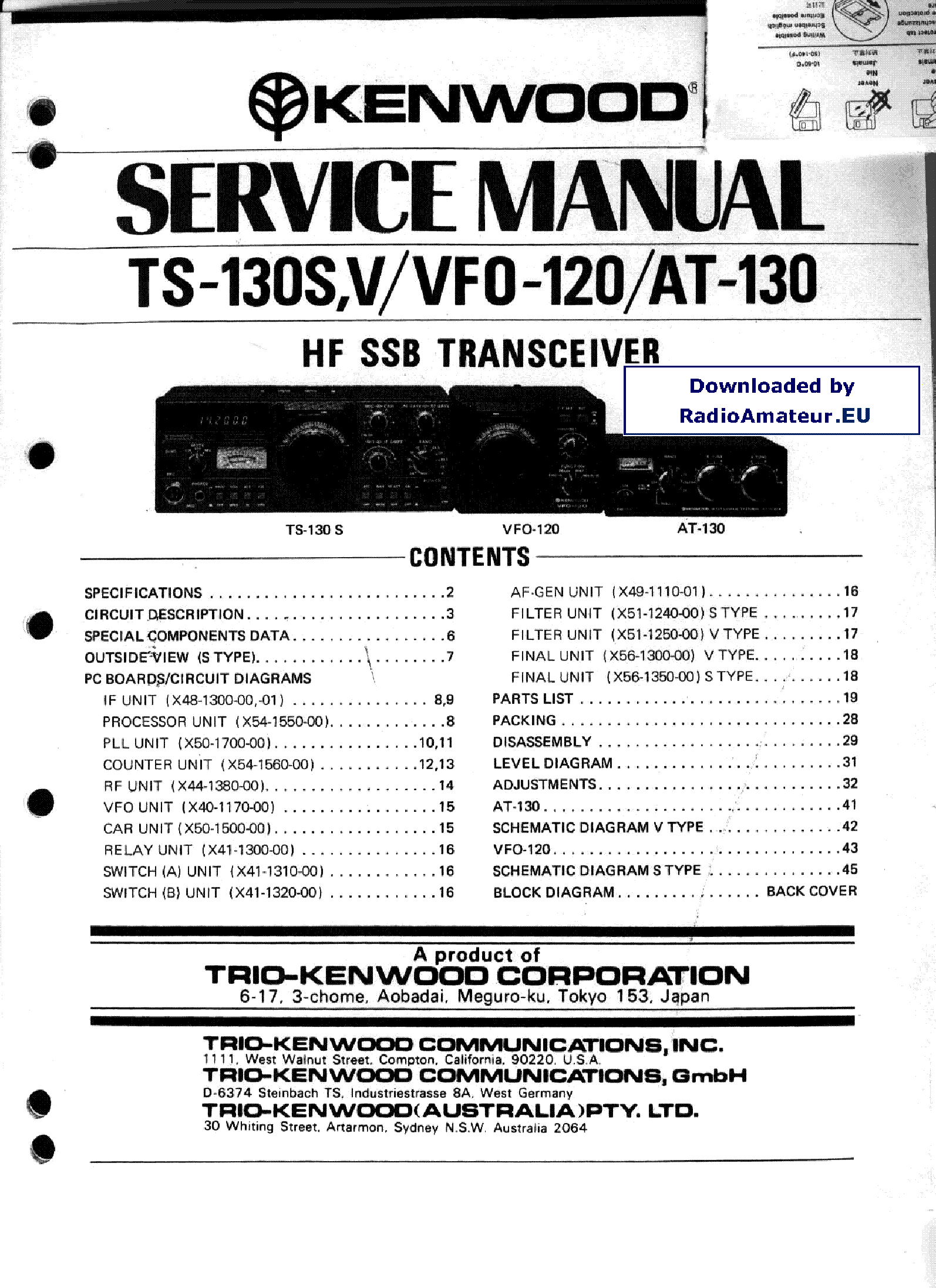 KENWOOD TS130 service manual (1st page)