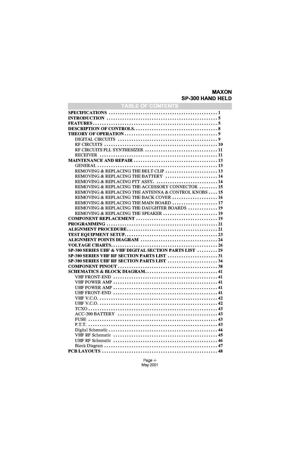MAXON SP-300-SERIES SM service manual (2nd page)