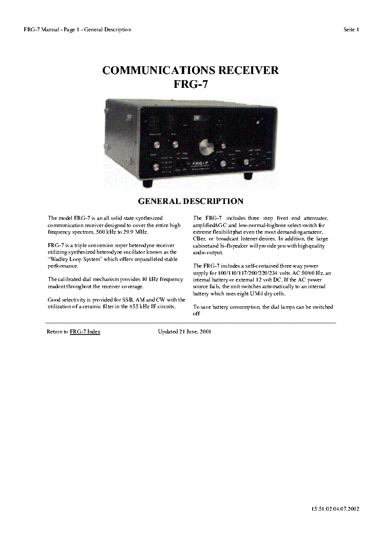 YAESU FRG-7 USER-MAN SCH Service Manual download, schematics