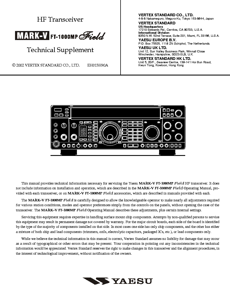 YAESU FT-1000MP FIELD SM Service Manual download, schematics