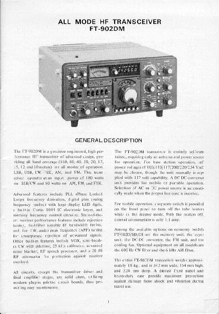 Yaesu FT-902DM Instruction manual:w/11"X17" Connection Diagram & Plastic Covers 
