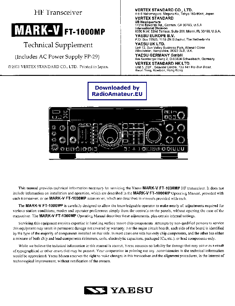 YAESU FT1000MP Service Manual download, schematics, eeprom, repair