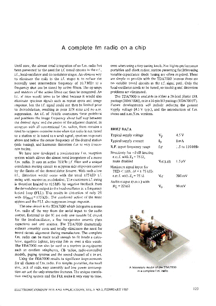 PHILIPS TDA 7000 FM RADIO ON A CHIP service manual