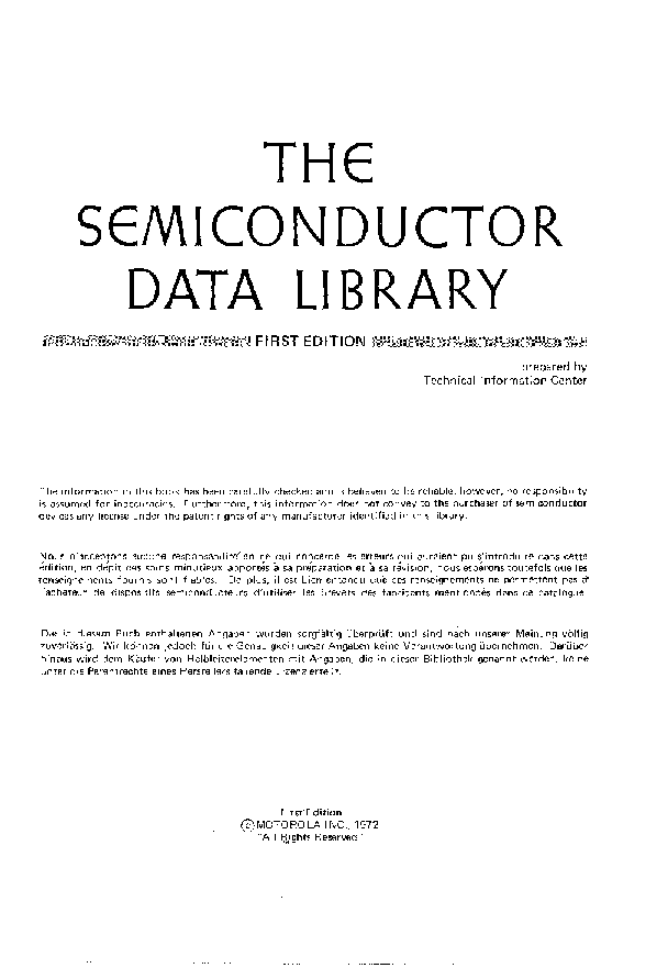 MOTOROLA SEMICONDUCTOR LIBRARY 1ST ED. VOL2 1972 Service Manual