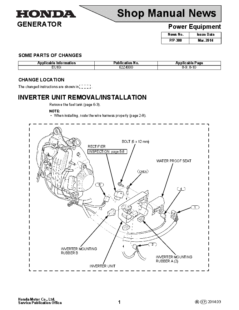 HONDA EU10I GENERATOR SERVICE MANUAL Service Manual Download 
