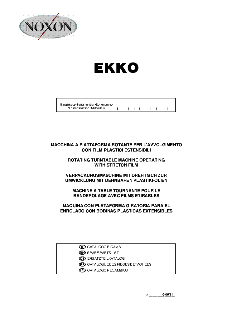 NOXON EKKO 102 12-1 PALLET WRAPPER SPARE PARTS LIST service manual (1st page)