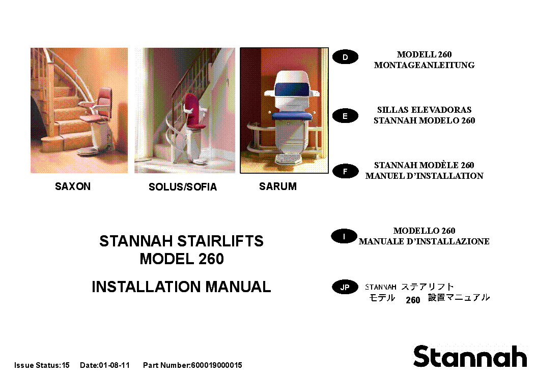 STANNAH MODEL 260 STAIR LIFT INSTALLATION MANUAL WIRING DIAGRAM service manual (1st page)