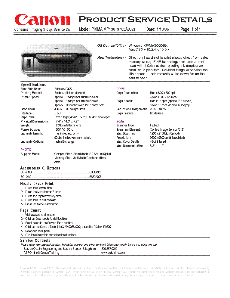 CANON PIXMA MP130 Service Manual download, schematics, eeprom, repair