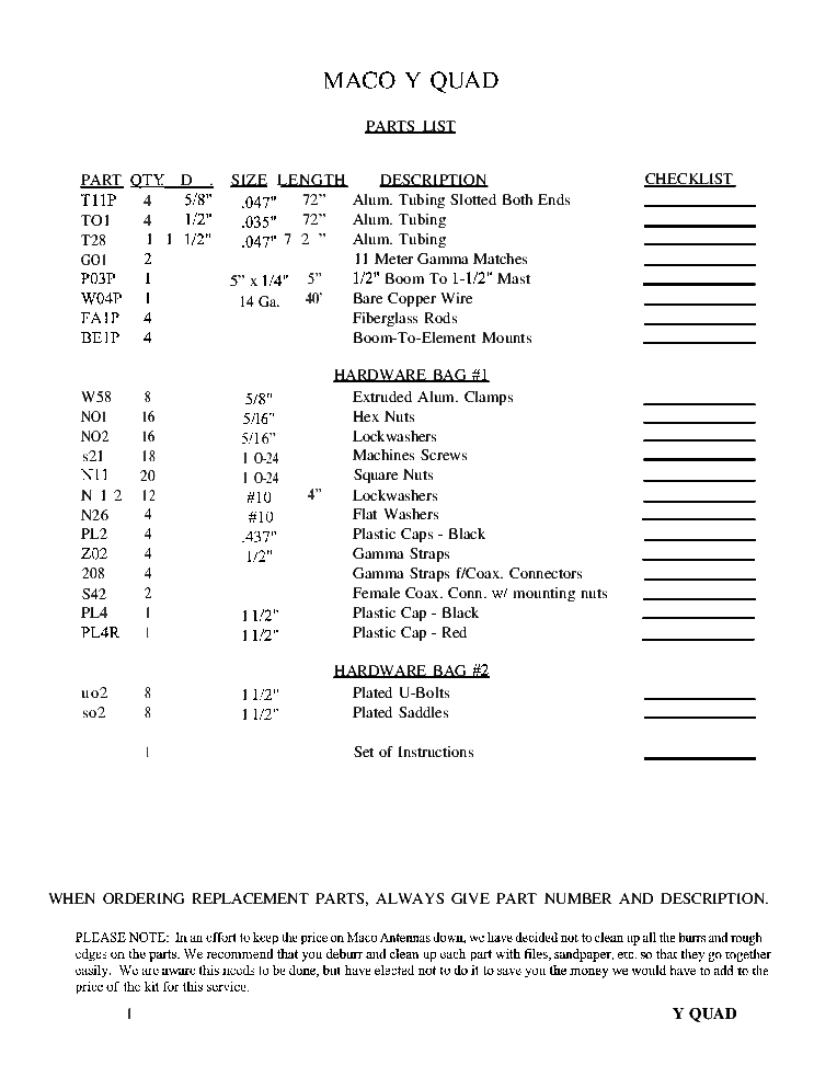 MACO SWITCHABLE POLARITY 4 ELEMENT QUAD BEAM Y QUAD MANUAL service manual (2nd page)