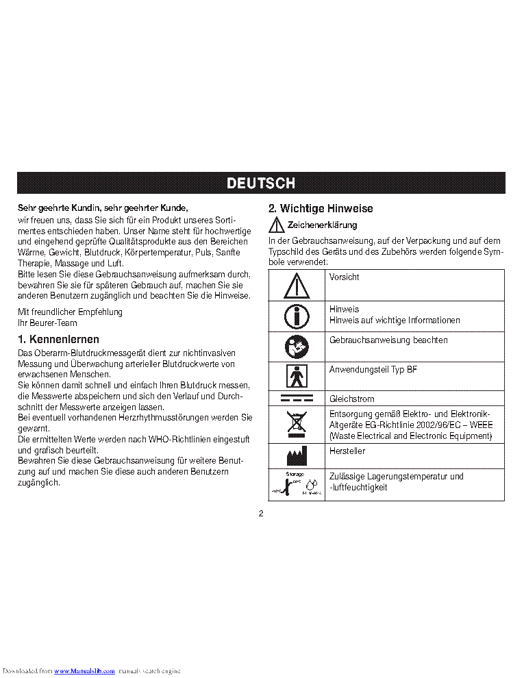 BEURER BM 16 BLOOD PRESSURE MONITOR USER MANUAL service manual (2nd page)