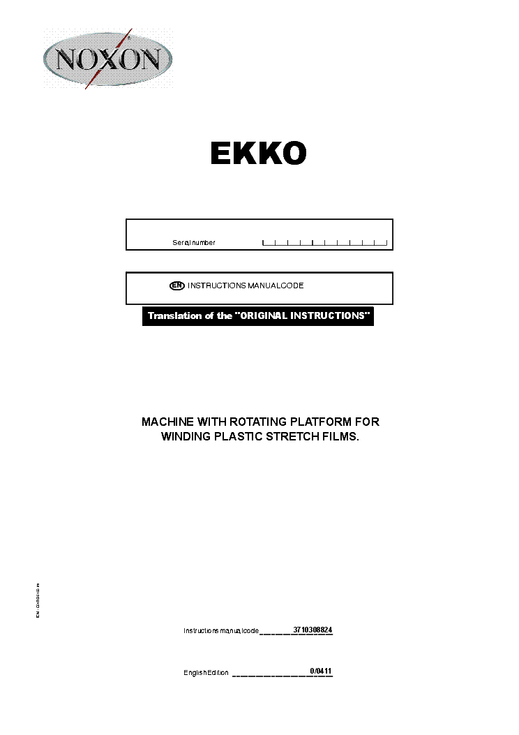 NOXON EKKO 102 12-1 PALLET WRAPPER USER MANUAL service manual (1st page)