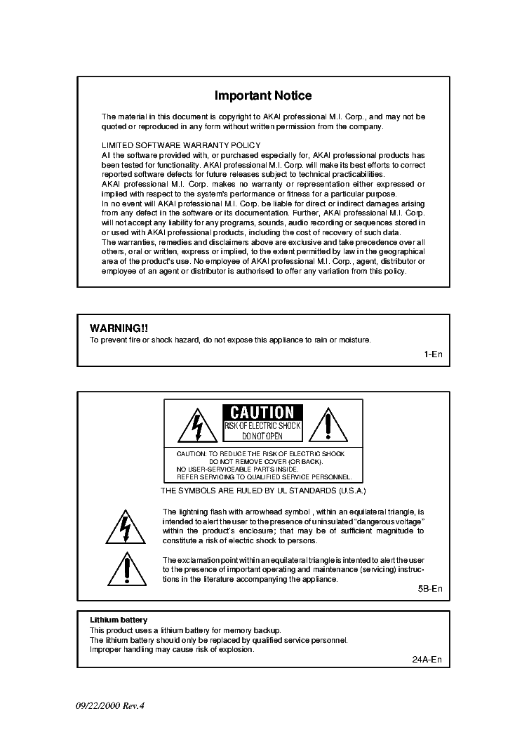 AKAI S5000 AND S6000 OPERATORS MANUAL V1.21 Service Manual download,  schematics, eeprom, repair info for electronics experts