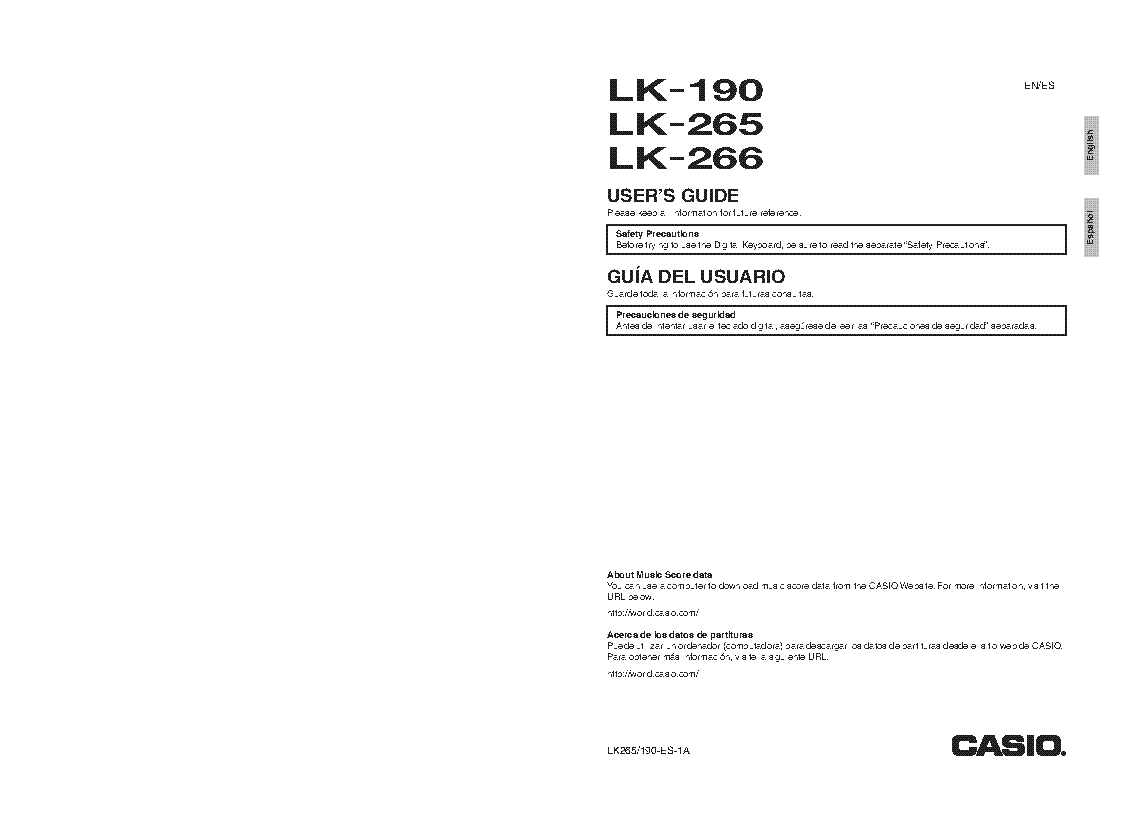 CASIO LK-190,LK-265,LK-266 PIANO USER MANUAL Service Manual 