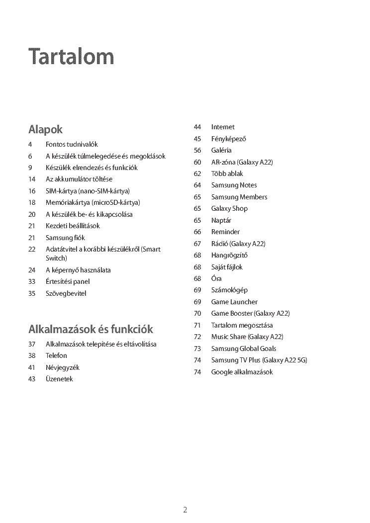 SAMSUNG GALAXY A22 4G A22 5G SM-A225F SM-A226B USERMANUAL HU service manual (2nd page)