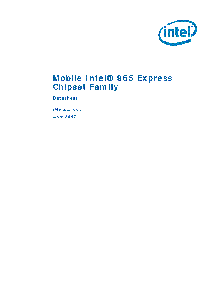 INTEL MOBILE INTEL 965 EXPRESS CHIPSET FAMILY REV003 2007 DATASHEET service manual (1st page)