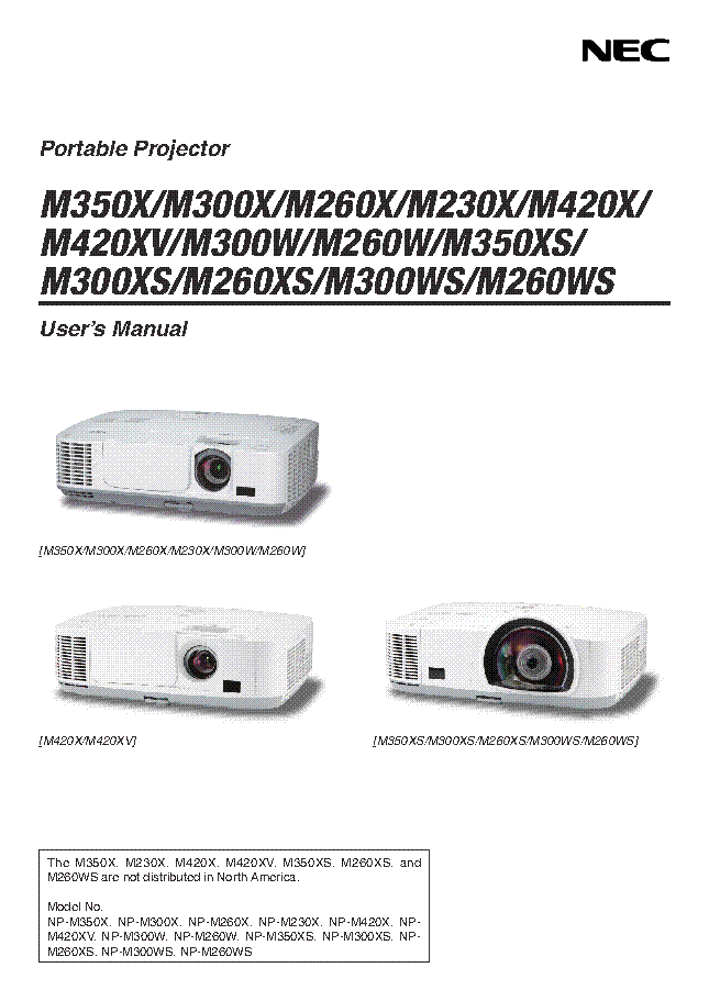 NEC M230X M350X M300X M260X M230X M420X M420XV M300W M260W M350XS M300XS M260XS M300WS M260WS USER MANUAL service manual (1st page)
