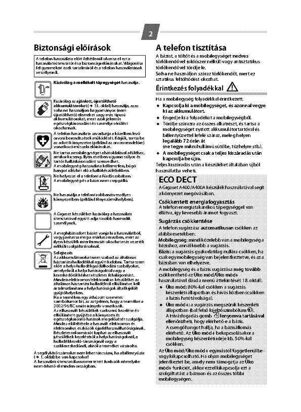 GIGASET A400 A400A HASZNALATI UTMUTATO Service Manual Download ...