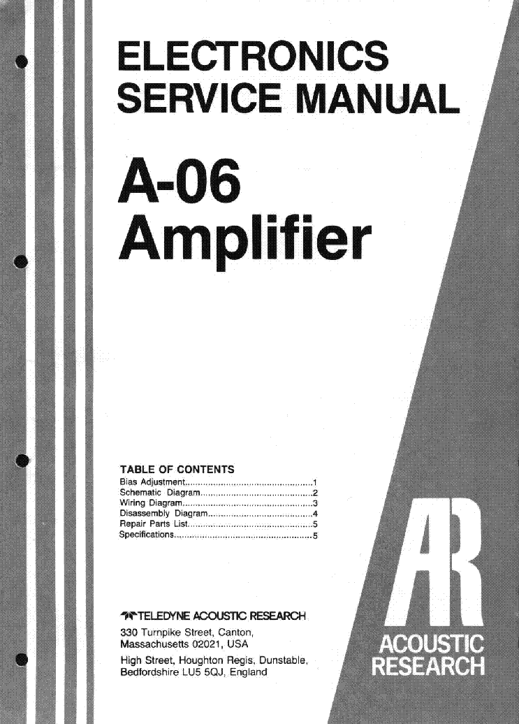 ACOUSTIC-RESEARCH A-06 SM 1 service manual