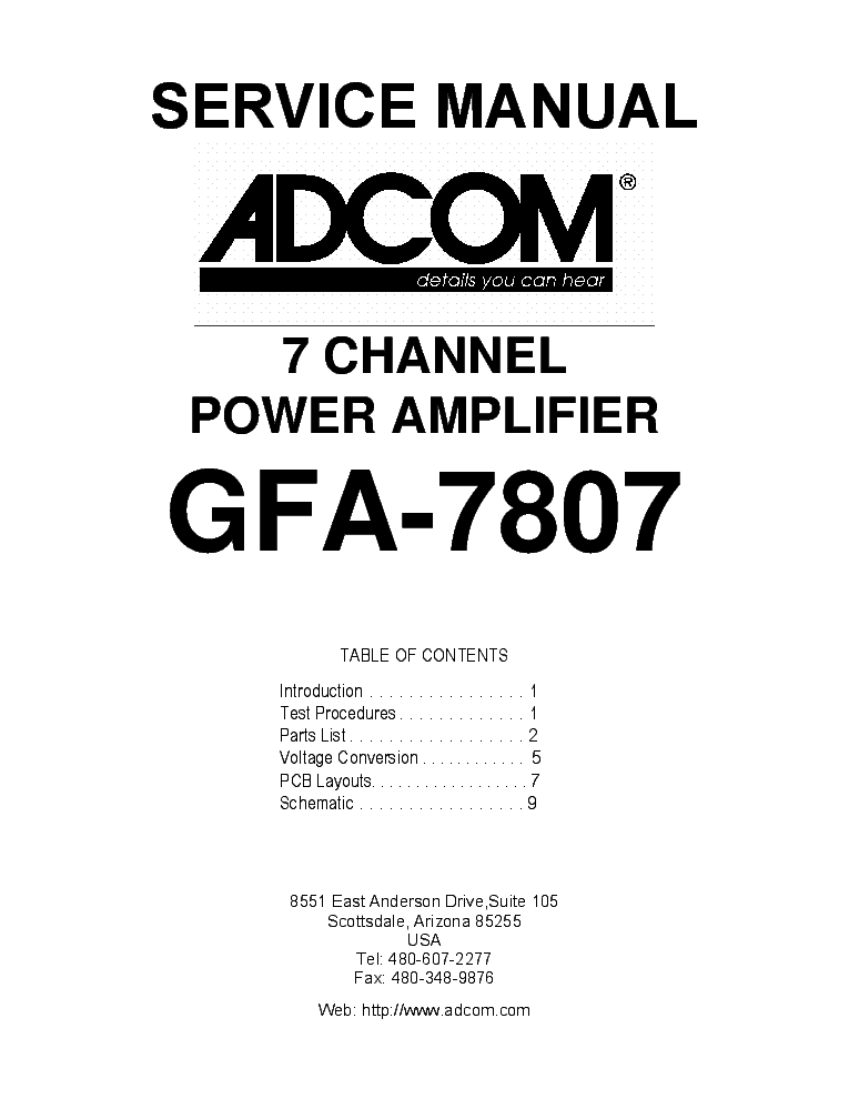 ADCOM GFA-7807 SCHEMATIC MISSING Service Manual download, schematics