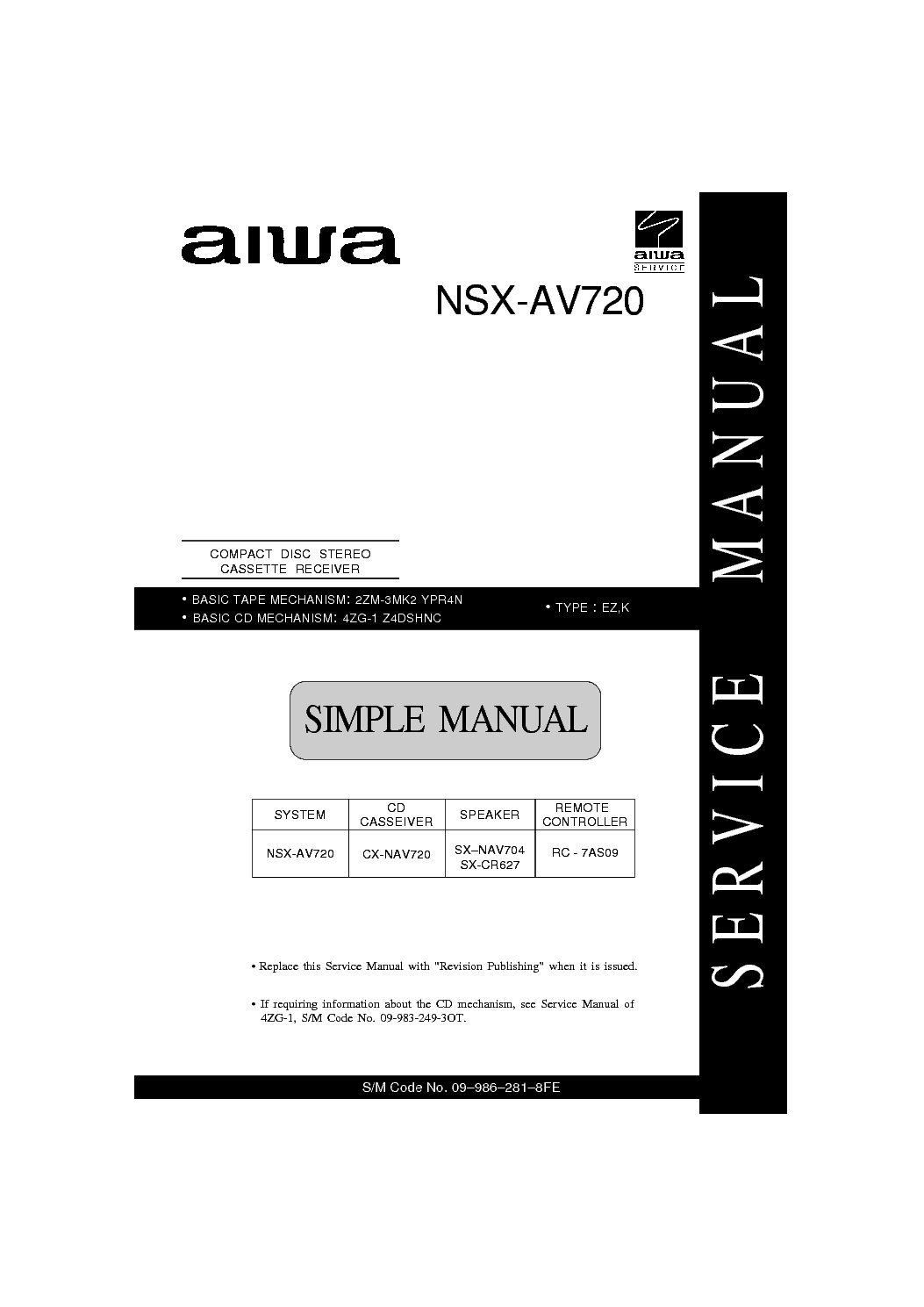 NSXAV720 NSX-AV720 Lasereinheit für einen AIWA NSX AV720 / 