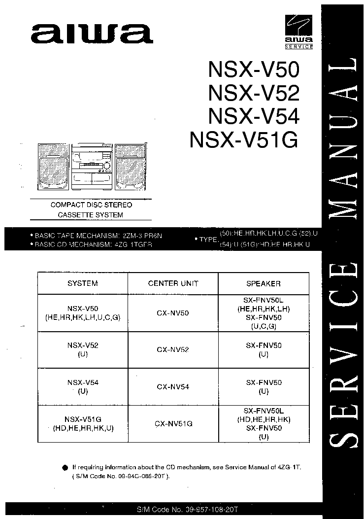 AIWA NSX-V50,V52,V54 V51G service manual (1st page)