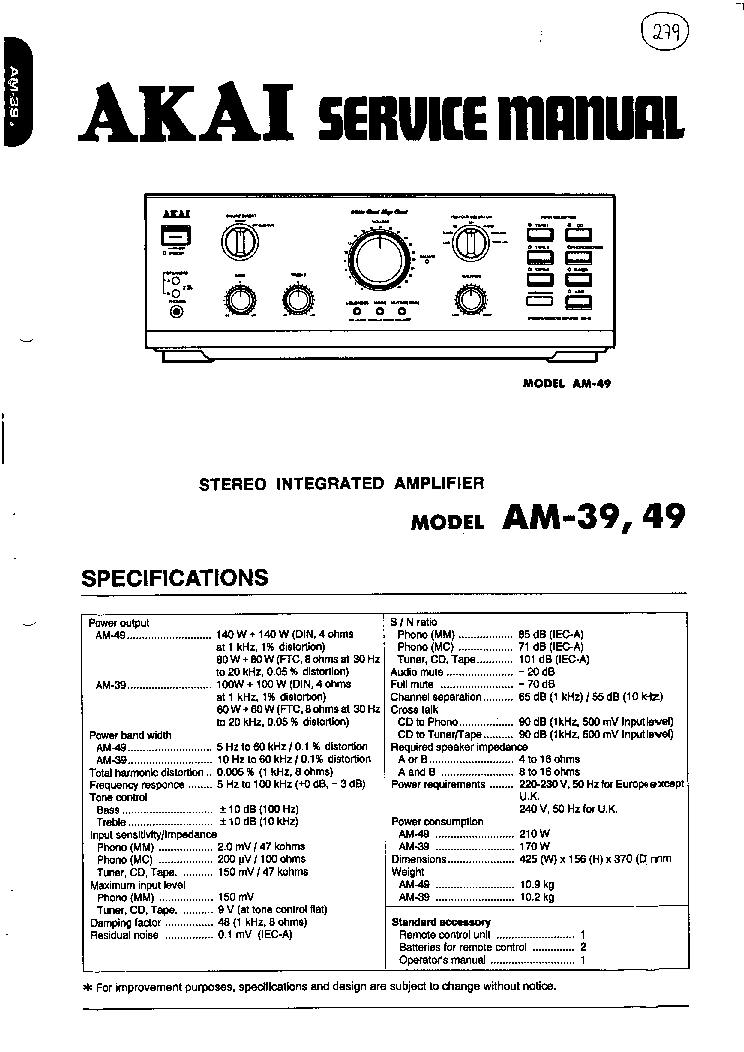 AKAI A39 49 SM service manual (1st page)