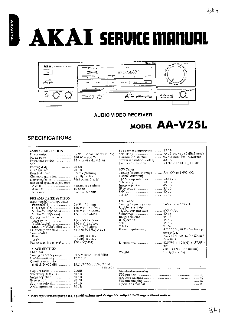 AKAI AA-A25 AA-A25L esquemático Servicio De Reparación Manual Original 