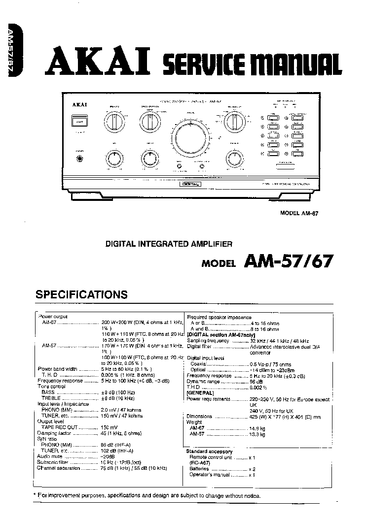AKAI AM-57 AM-67 SM service manual (1st page)